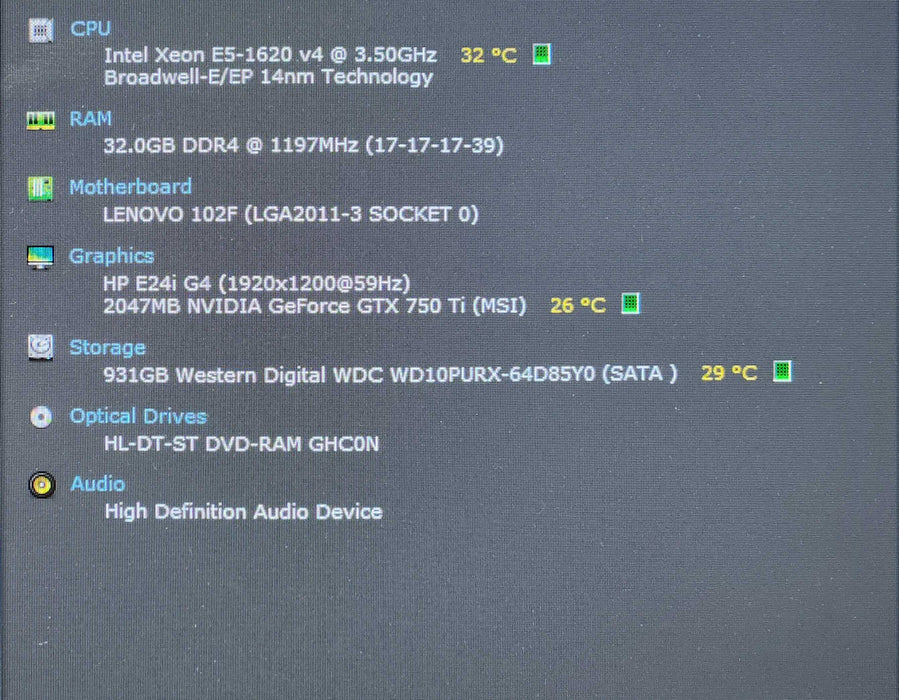 Lenovo ThinkStation P510, Xeon E5-1620 v4, 32GB DDR4, 1TB HDD, GTX750Ti