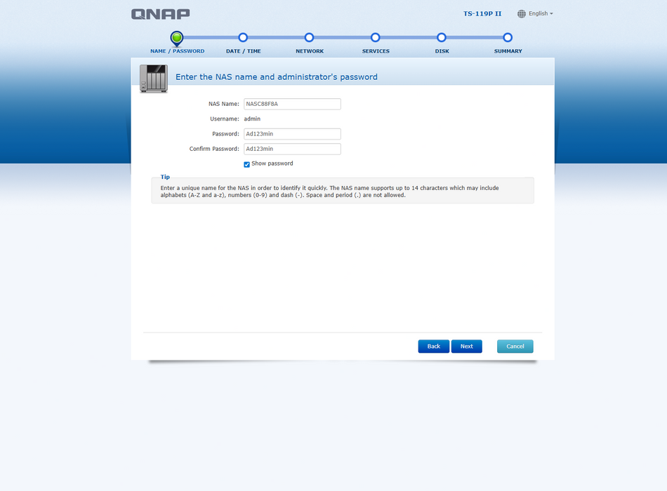 QNAP TS-119P II 1Bay NAS w/ 4TB HDD, No AC