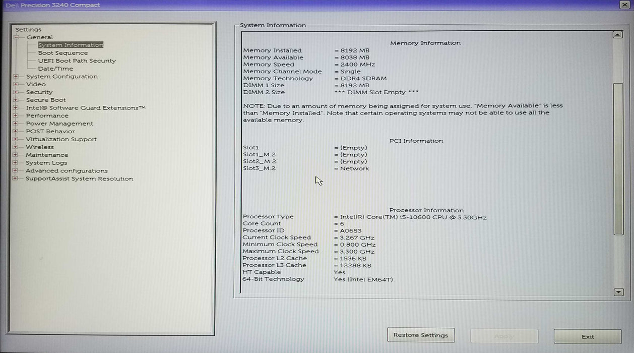 Dell Precision 3240 Compact Core i5-10600 CPU 3.30GHz 8GB RAM No HDD