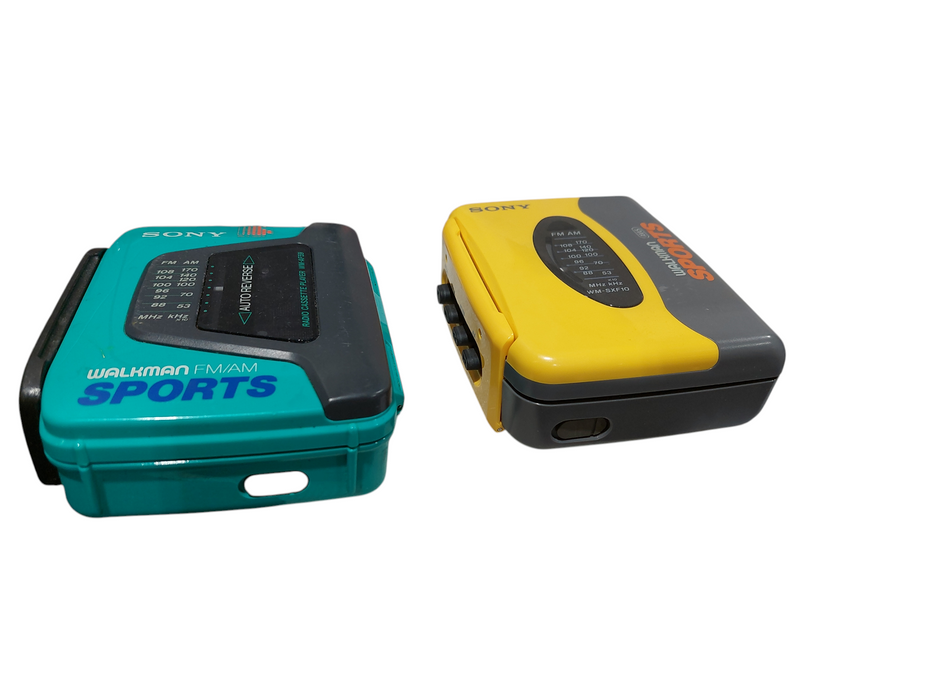 Bundle of 2 Vintage Sony Sports Walkmans Green WM-AF59 & Yellow WM-SXF10 =