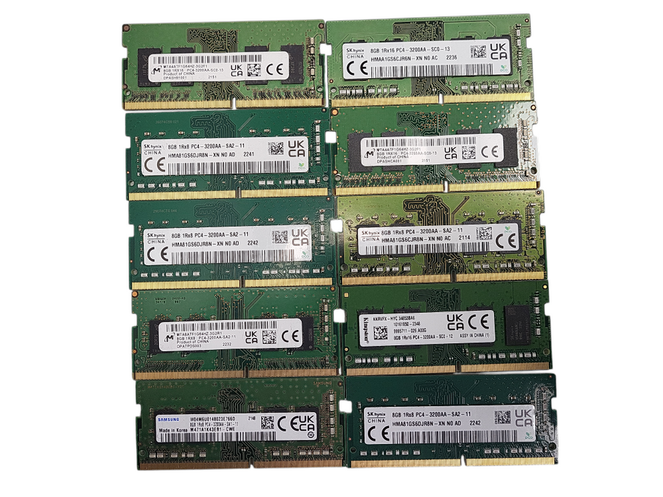 Lot of 10x Various brand 8GB PC4-3200AA SODIMM (Laptop RAMs) Q$