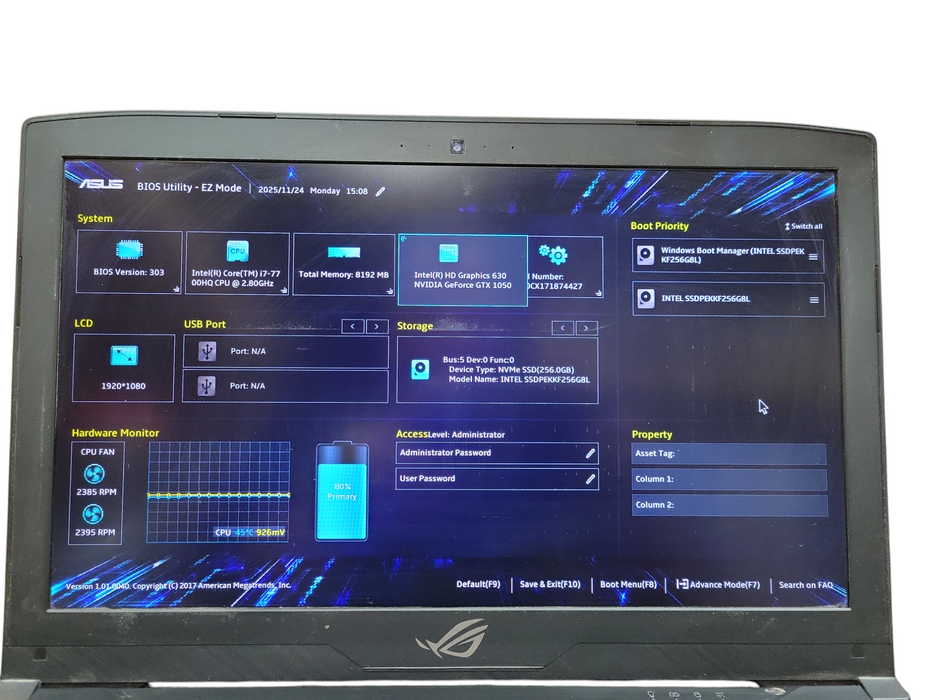 ASUS ROG Strix GL503V Laptop – i7-7700HQ, GTX 1050, 8GB RAM, SSD ! Lap200