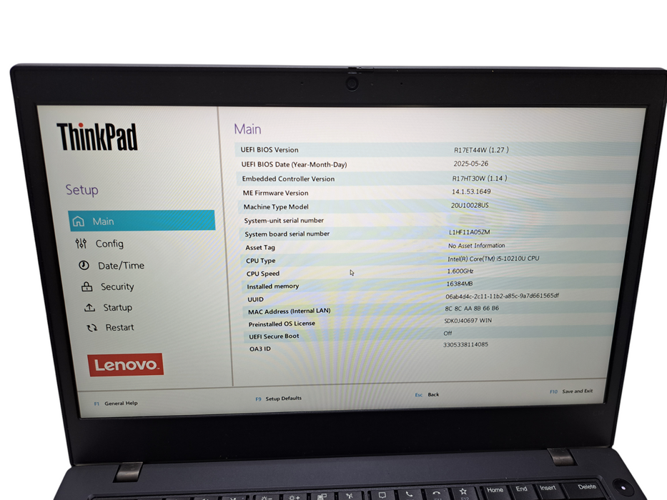 Lenovo ThinkPad L14 | Intel Core i5-10210U @1.60GHz, 16GB DDR4, 256GB NVMe ) Lap200
