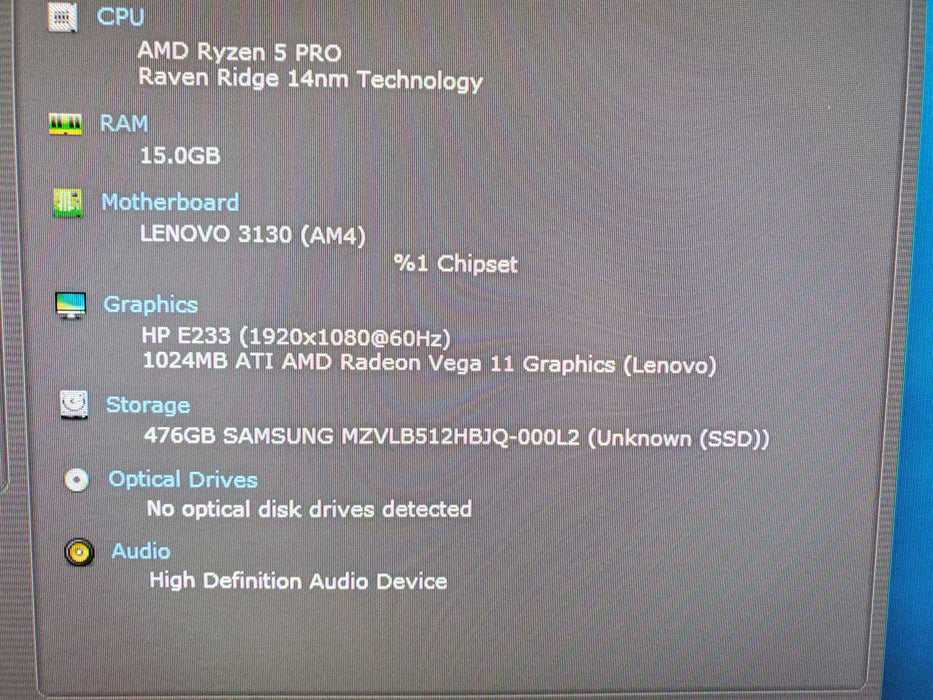 LENOVO ThinkCentre M715q Ryzen 5 PRO 2400GE 16GB RAM 512NVME