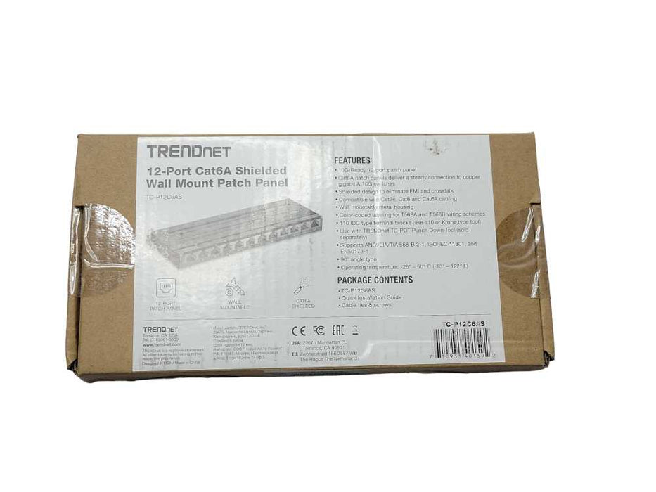 New TRENDnet 12-Port Cat6A TC-P12C6AS Shielded Wall Mount Patch Panel Q_