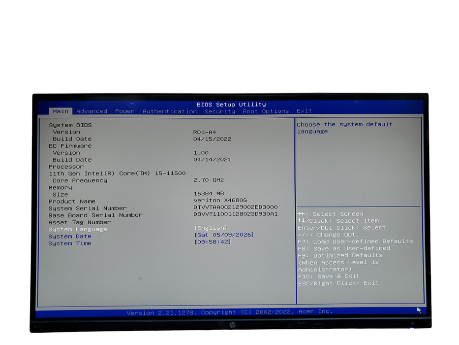 Acer Veriton X4680G SFF, i5-11500, 16GB DDR4, 256GB NVMe, No OS