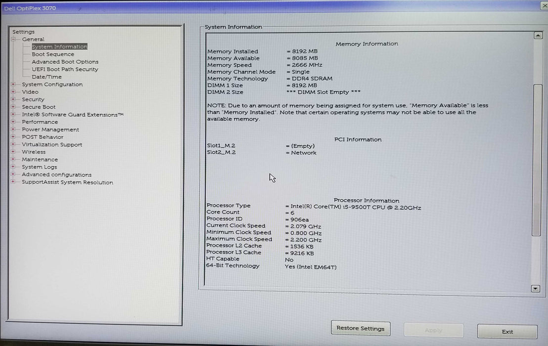 Dell OptiPlex 3070 USFF Intel i5-9500T CPU 2.20GHz 8GB RAM - No HDD Q