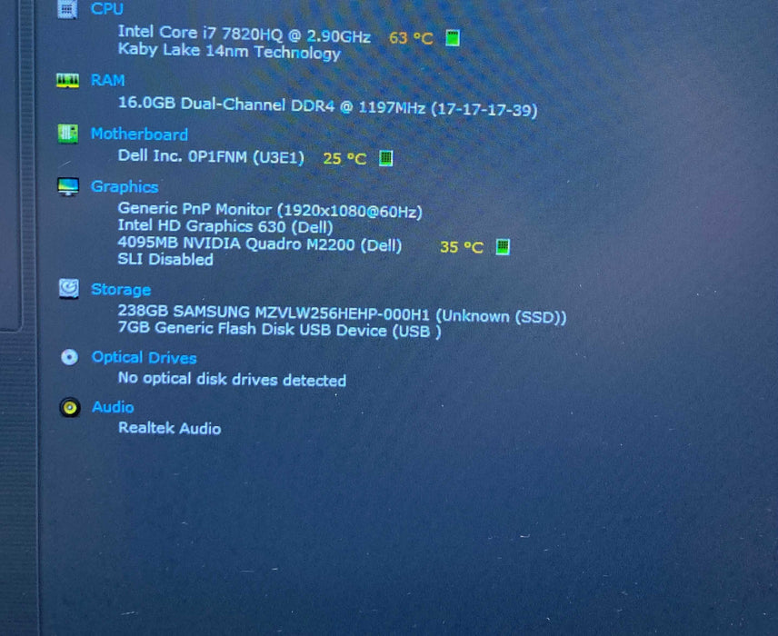 Dell Precision 7520 i7-7820HQ QUADRO M2200 4GB GPU 16GB RAM 256GB SSD READ Q Lap200