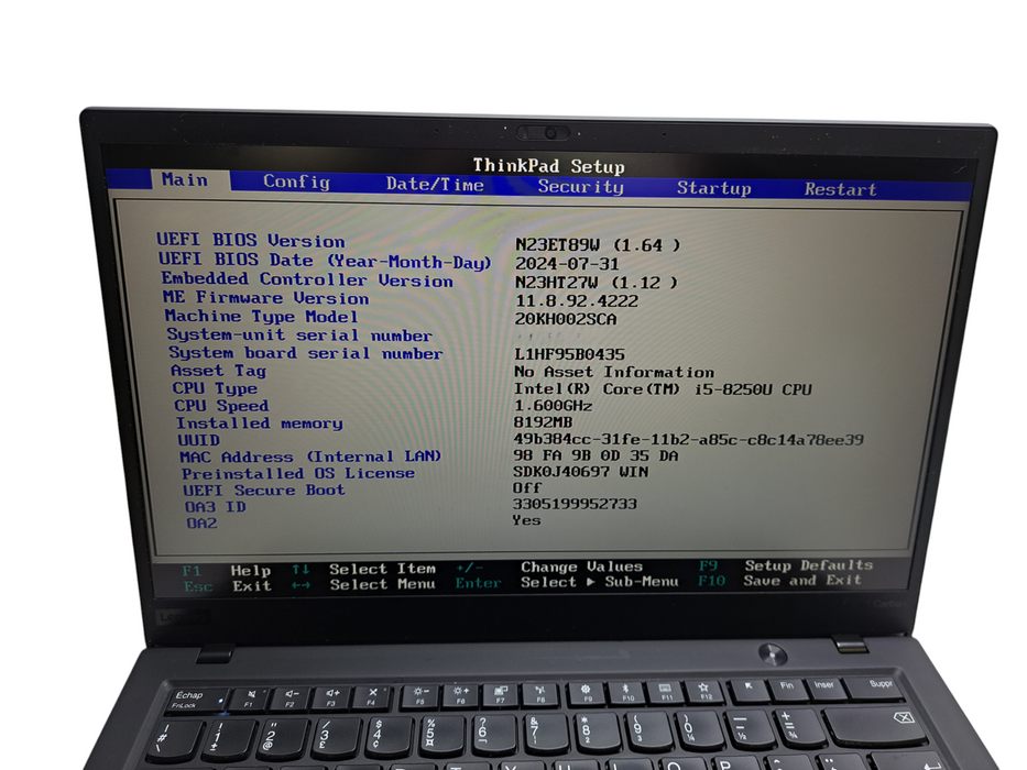 Lenovo ThinkPad X1 Carbon | Intel Core i5-8265U, 8GB RAM, 256GB NVMe ) Lap200