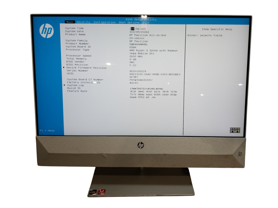 HP Pavillion 24" AiO PC AMD Ryzen 3 3200U CPU 8GB RAM 256GB NVMe