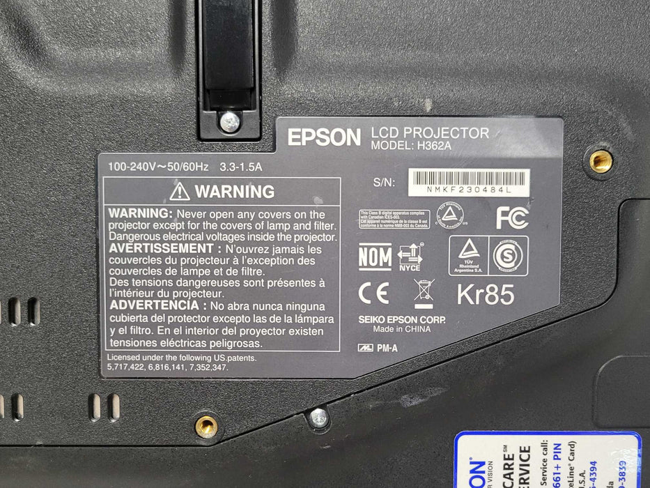 EPSON PowerLite 1770W LCD Projector H362A, 203H Lamp Hours, No Remote _