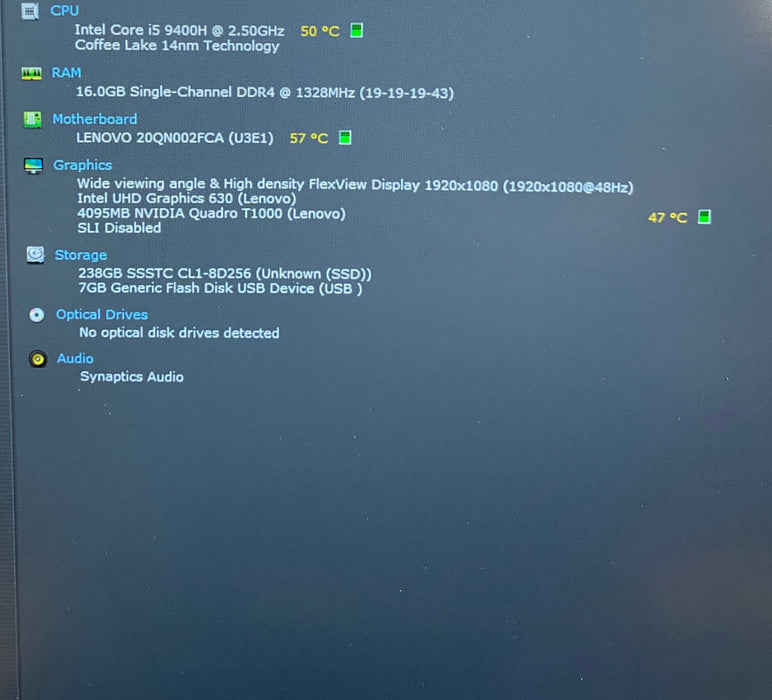 Lenovo ThinkPad P53 i5-9400H@2.50 QUADRO T1000 4GB GPU 16GB RAM 256SSD READ  Lap200