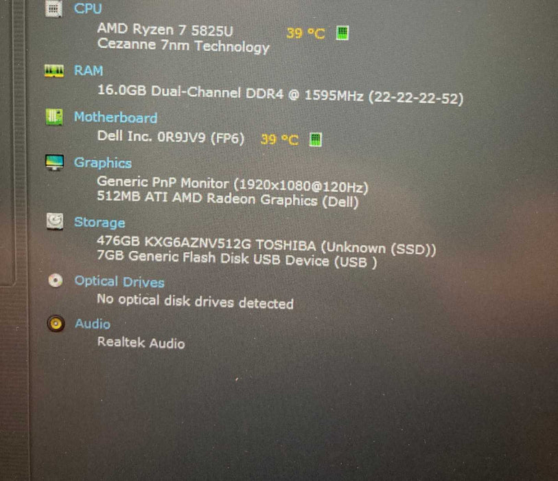 Dell Inspiron 15 3525 AMD Ryzen 7 5825U@2.00GHz 16GB RAM 512GB SSD READ  Lap200