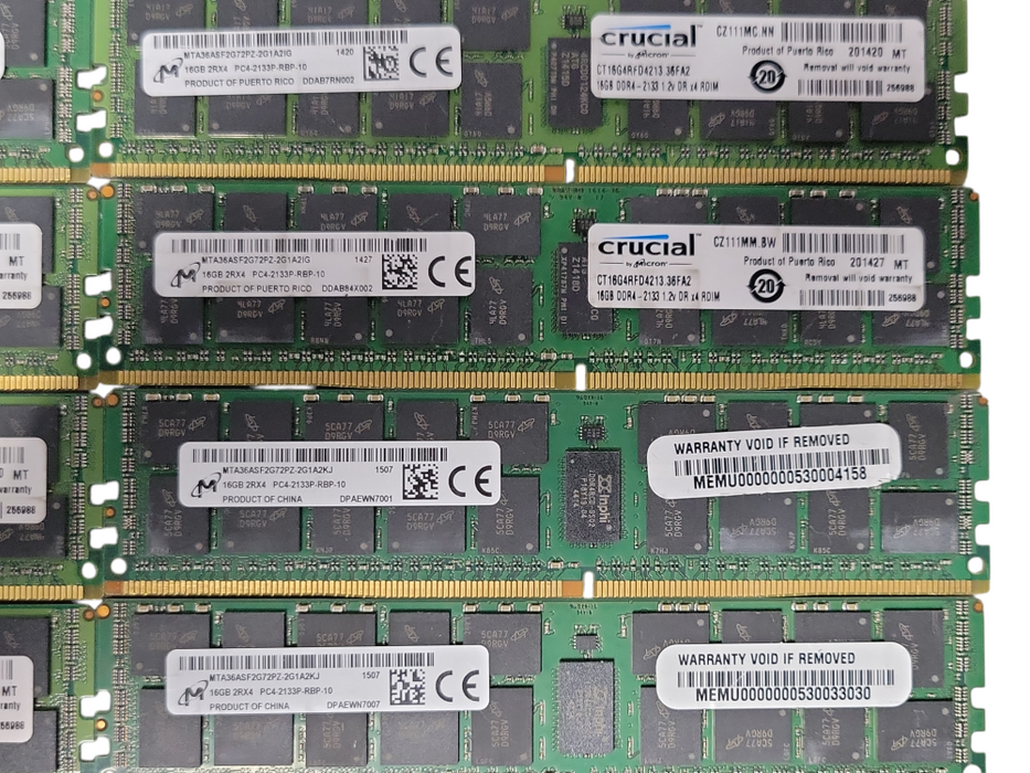 Lot of 8x Micron 16GB 2Rx4 PC4-2133P-R DDR4 Server RAMs _