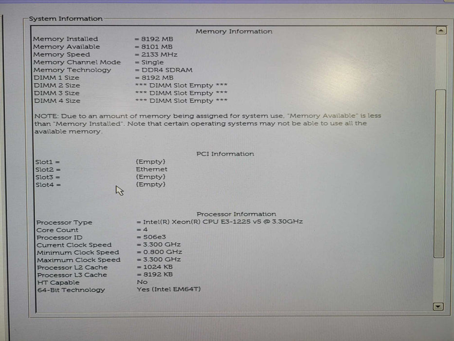 Dell T30 PowerEdge server XEON E3-1225 V5 @ 3.30GHz 8GB ram No HDD/No OS !