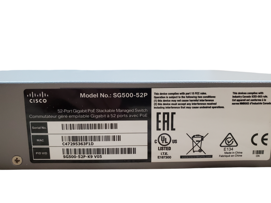 Cisco SG500-52P 52-Port Gigabit PoE Stackable Managed Switch