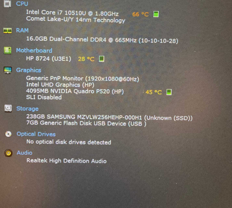 HP ZBook Firefly 14 G7 i7-10510U QUADRO P520 4GB GPU 16GB RAM 256GB SSD  Lap200