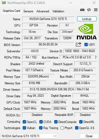 ASUS Turbo NVIDIA GeForce GTX 1070 TI 8GB GDDR5