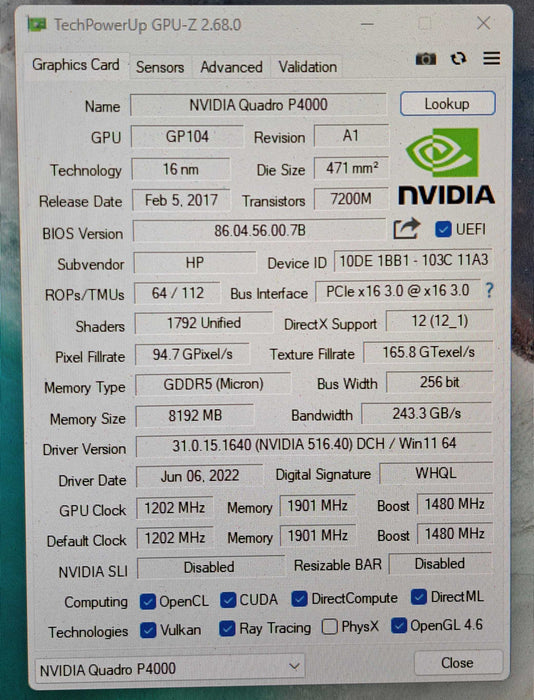 NVIDIA Quadro P4000 8GB GDDR5 Graphics Card | 4x DisplayPort )