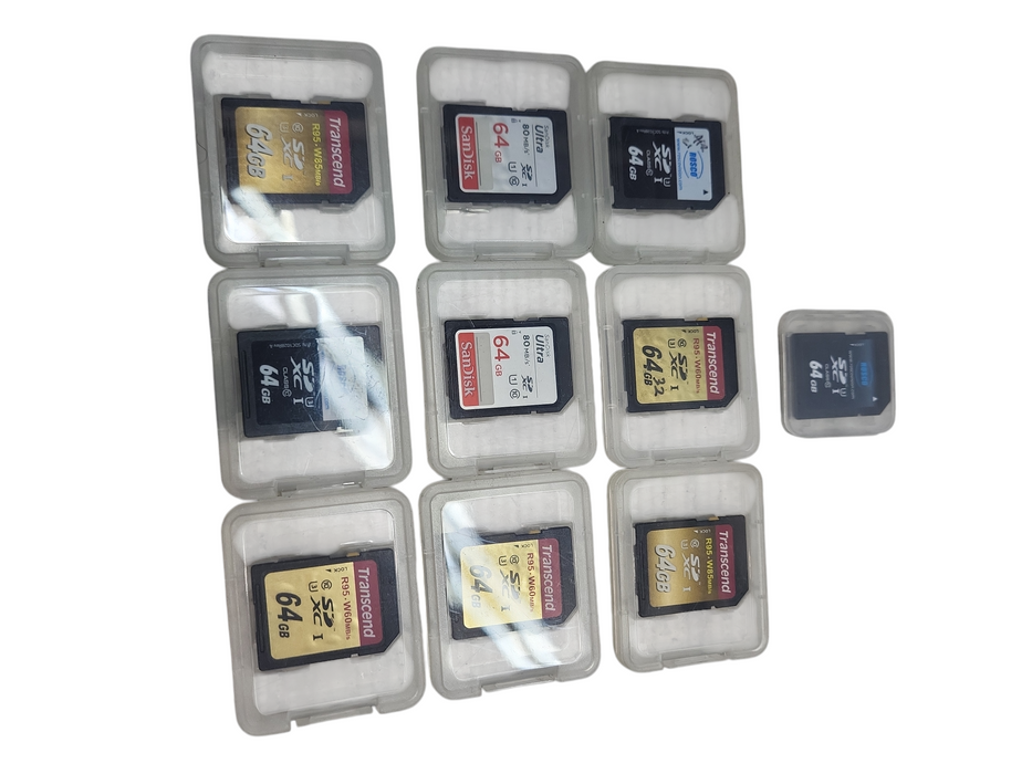 Lot 10x SD Memory Card 64GB | Assorted Brands | Case included Q&