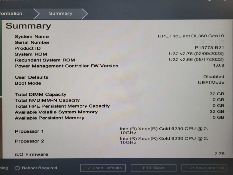 HPE ProLiant DL360 Gen10 2.5" Gold 6230 32GB RAM P408i-a SR Gen10 2x PSU !