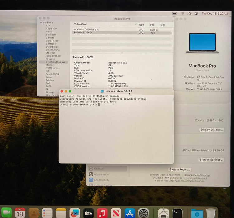 Apple MacBook Pro 15" 2019 i9-9880H 32GB RAM 512SSD Radeon Pro 560X READ!
