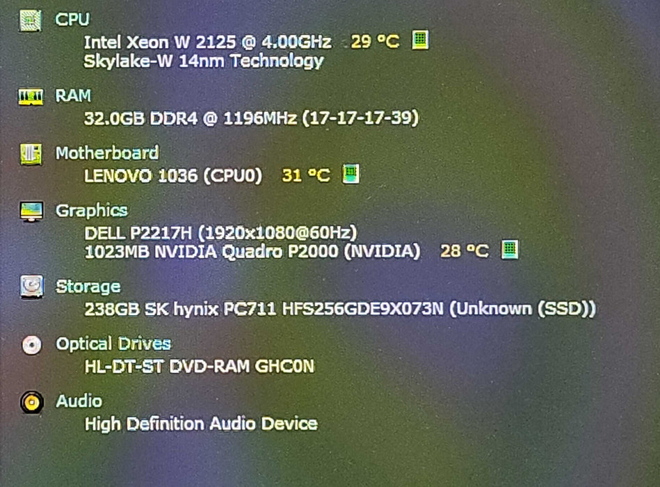 Lenovo ThinkStation P520, Xeon W-2125 4.00GHz, 32GB DDR4, 256GB NVMe, P2000