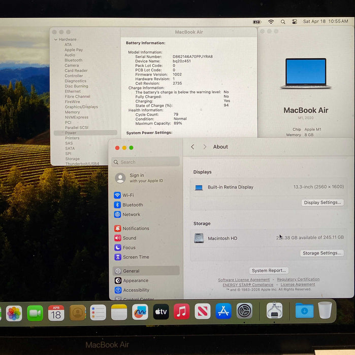 Apple MacBook Air  13" 2020 M1 8GB RAM 256GB SSD No Power Adapter