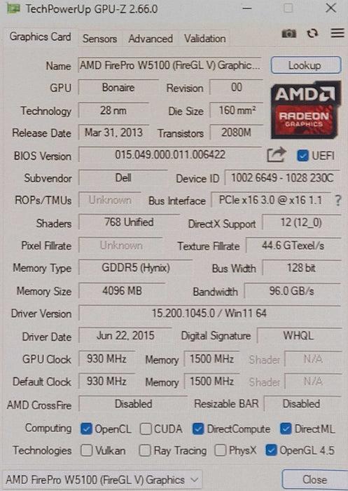 AMD FirePro W5100 4GB GDDR5 Graphics Card | 4x DisplayPort
