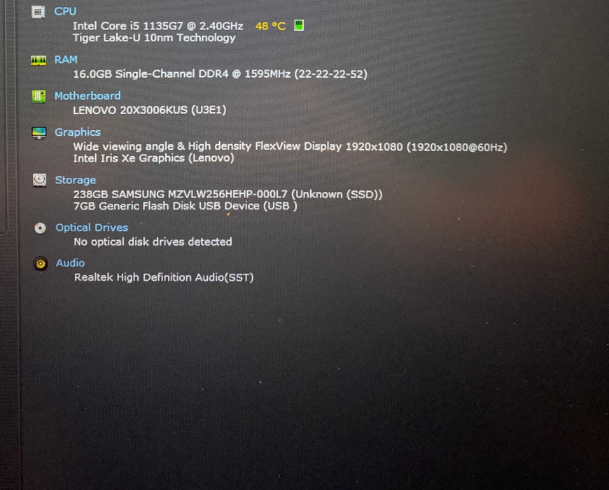 Lenovo ThinkPad L15 Gen 2 Core i5-1135G7@2.40GHz 16GB RAM 256GB SSD  Lap200