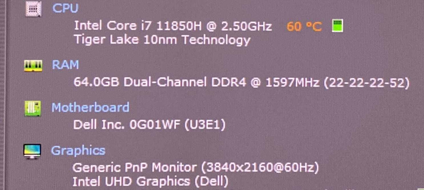 Dell Precision 7560 4K i7-11850H RTX A3000 6GB GPU 64GB RAM 512GB SSD READ  Lap200
