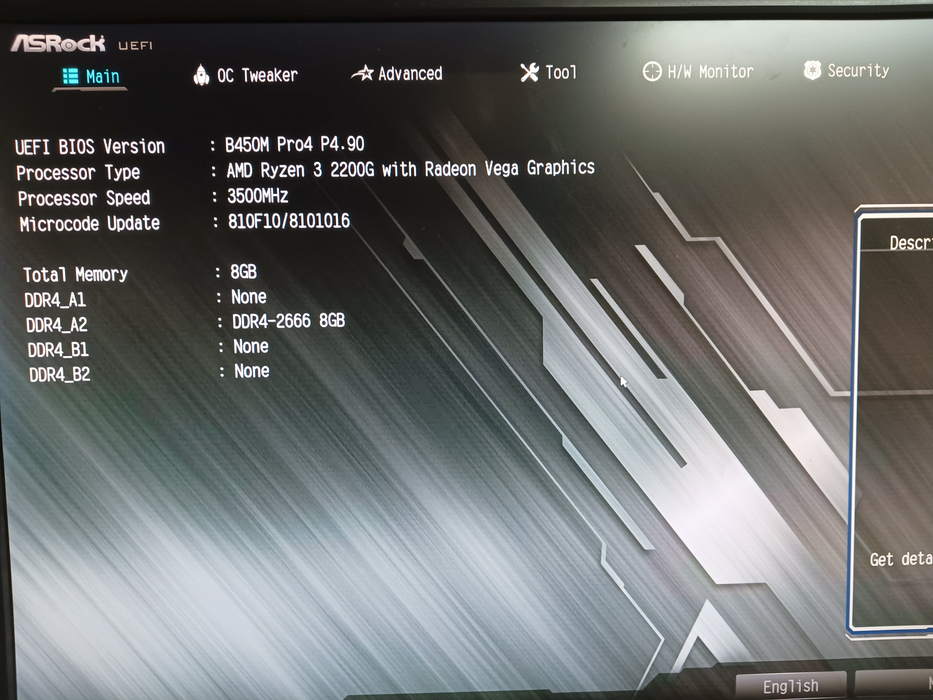 ASRock B450M Pro4 Motherboard AMD Ryzen 3 2200G 8GB DDR4 No I/O Shield