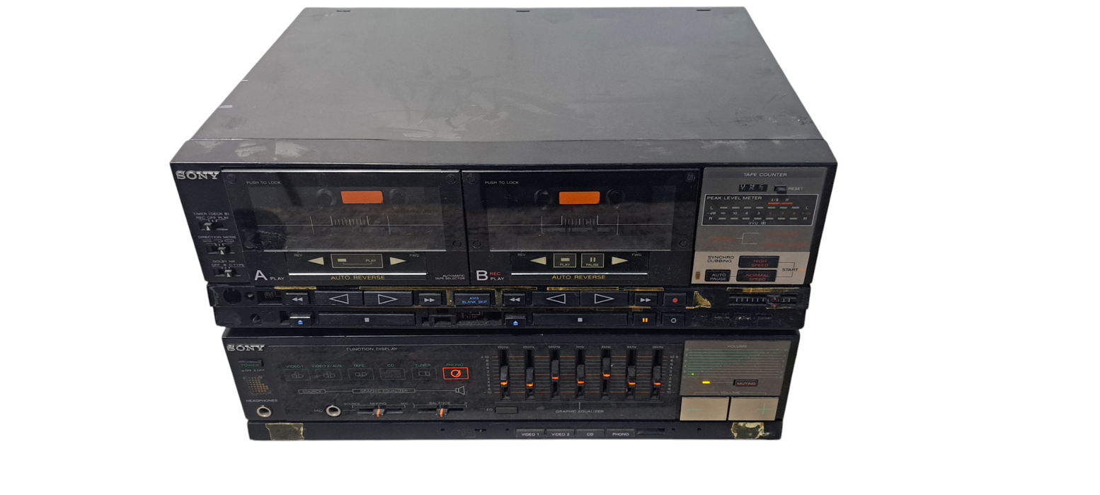 Sony TA-70V Integrated Amp & TC-V70WR Dual Cassette Deck Stereo READ