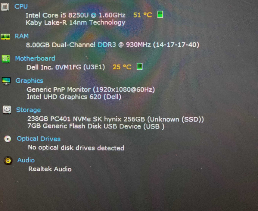 Dell XPS 13 9370 Core i5-8250U@1.6GHz 8GB RAM 256GB SSD  Lap200