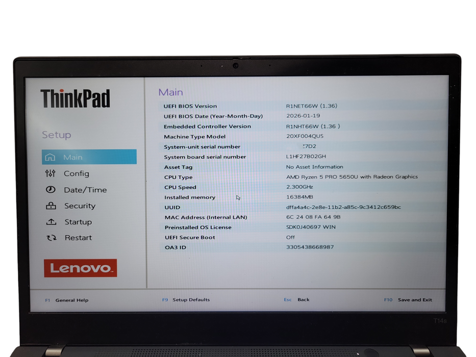 Lenovo ThinkPad T14s Gen 2 AMD Ryzen 5 PRO 5450U 16GB RAM 256GB SSD ! Lap200