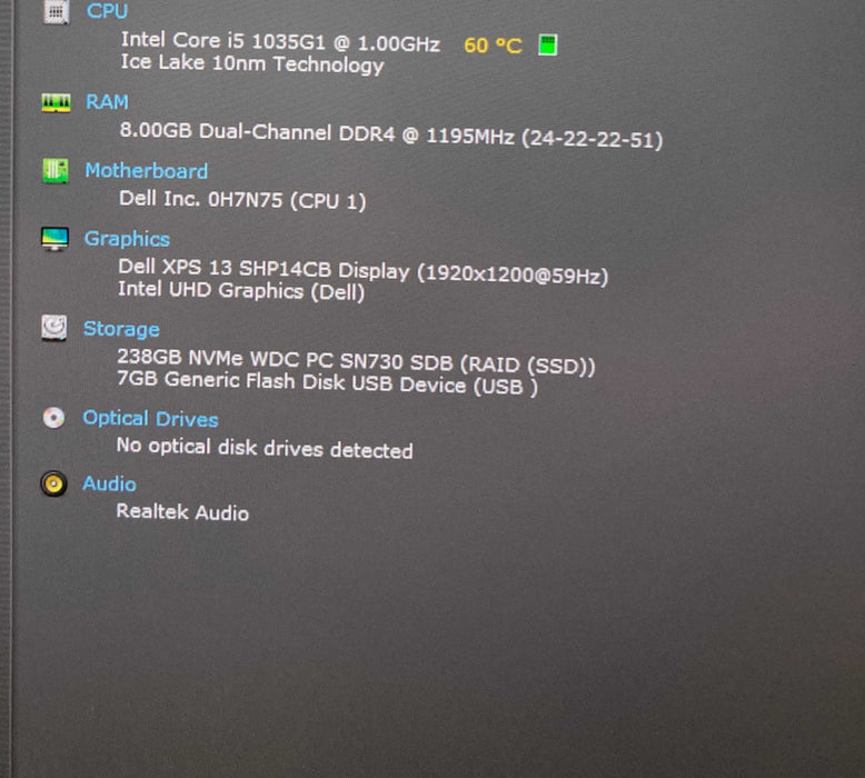 Dell XPS 13 9300 Core i5-1035G1@1.00GHz 8GB RAM 256GB SSD  Lap200
