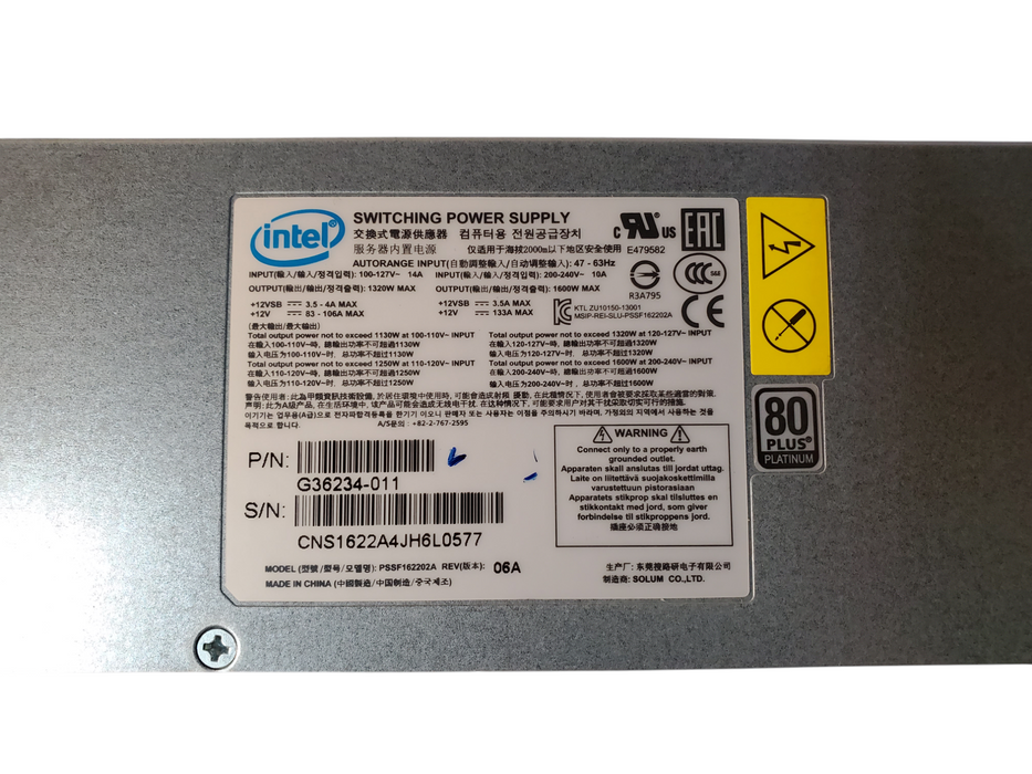 INTEL SWITCH POWER SUPPLY P/NG36234-011 80PLUS PLATINUM 1600W Q