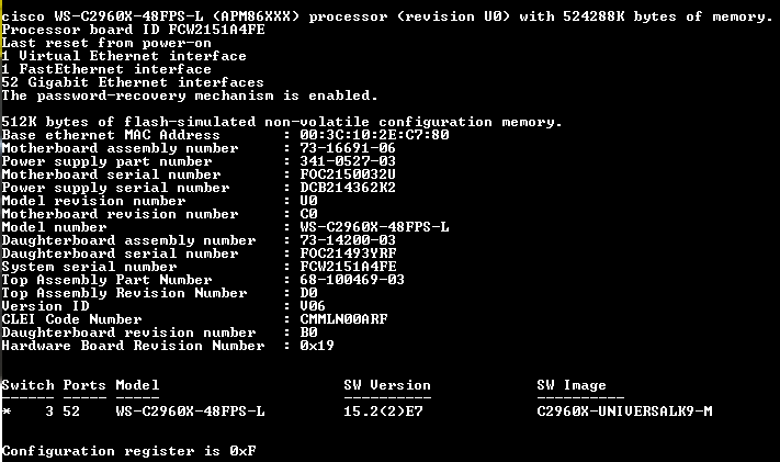 Cisco Catalyst 2960X | WS-C2960X-48FPS-L V06 | 48port Gigabit PoE | 4x SFP Q