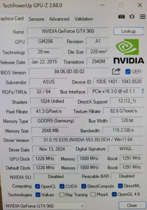 ASUS NVIDIA GeForce GTX 960 STRIX-GTX960-DC2OC-2GD5 2GB GDDR5 _