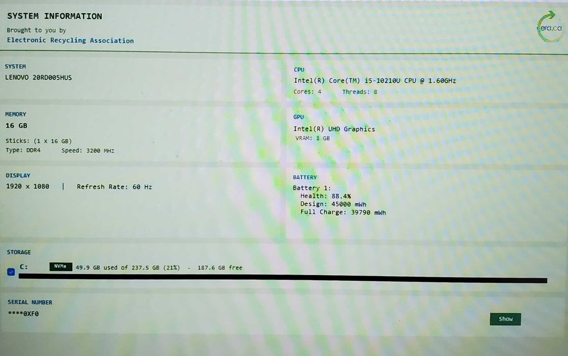 Lenovo ThinkPad E15 Gen 1 i5-10210U 16GB RAM 256GB NVME  Lap200