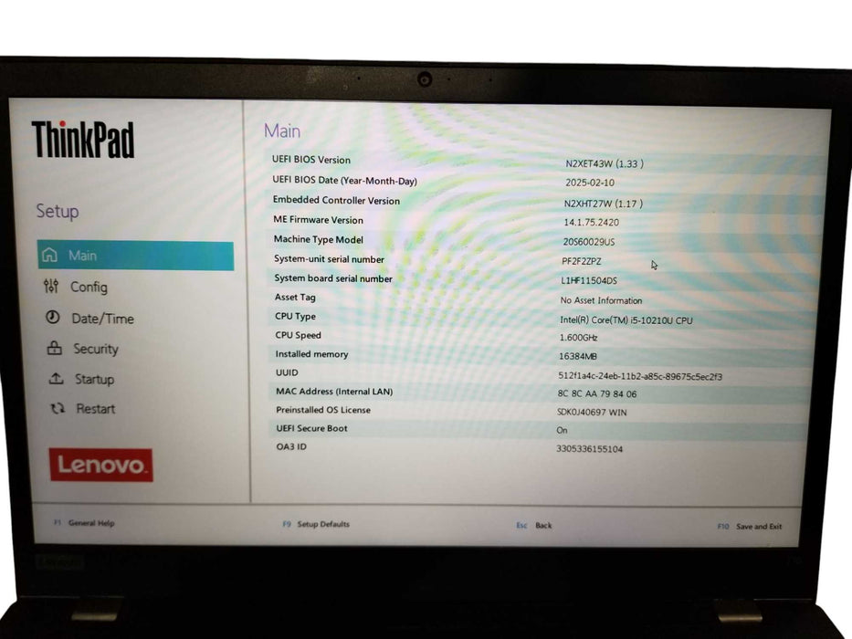 Lenovo ThinkPad T15 Gen 1 Core i5-10210U@1.60GHz 16GB DDR4 256GB NVMe *READ  BudLap