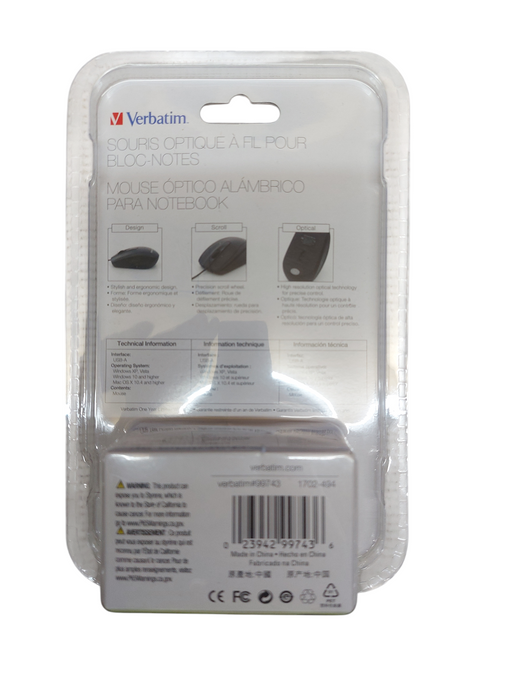 Lot 4x - Verbatim Corded Notebook Optical Mouse - Blue