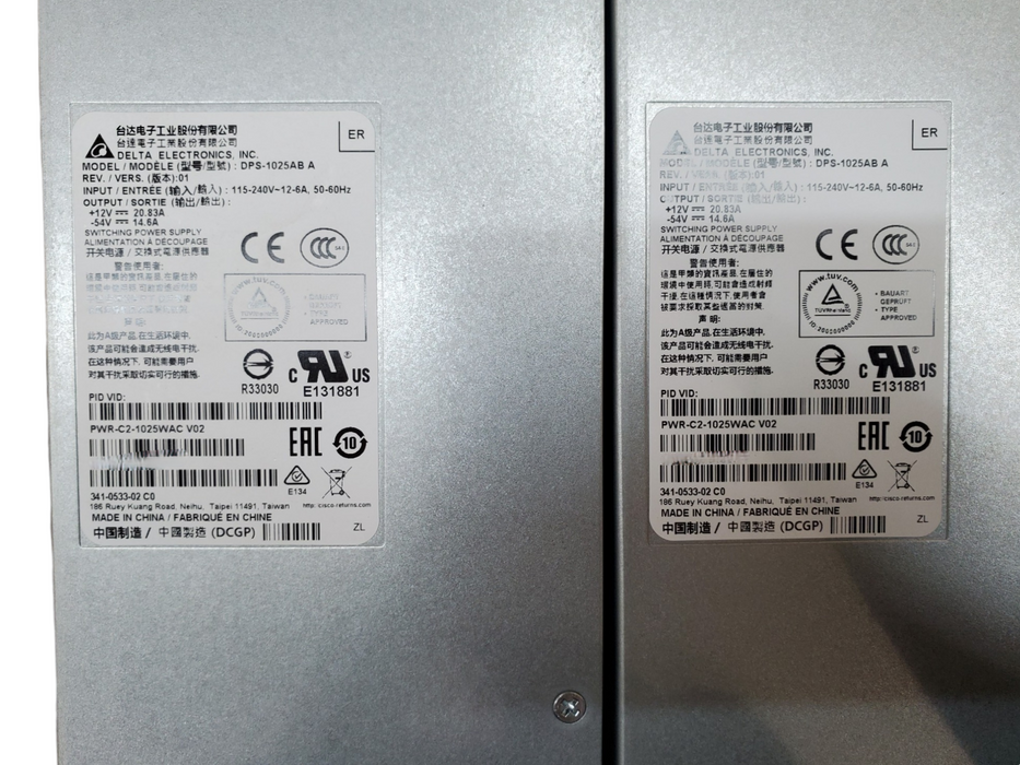 Lot 2x Cisco DPS-1025AB 1025W Power Supply - PWR-C2-1025WAC V02