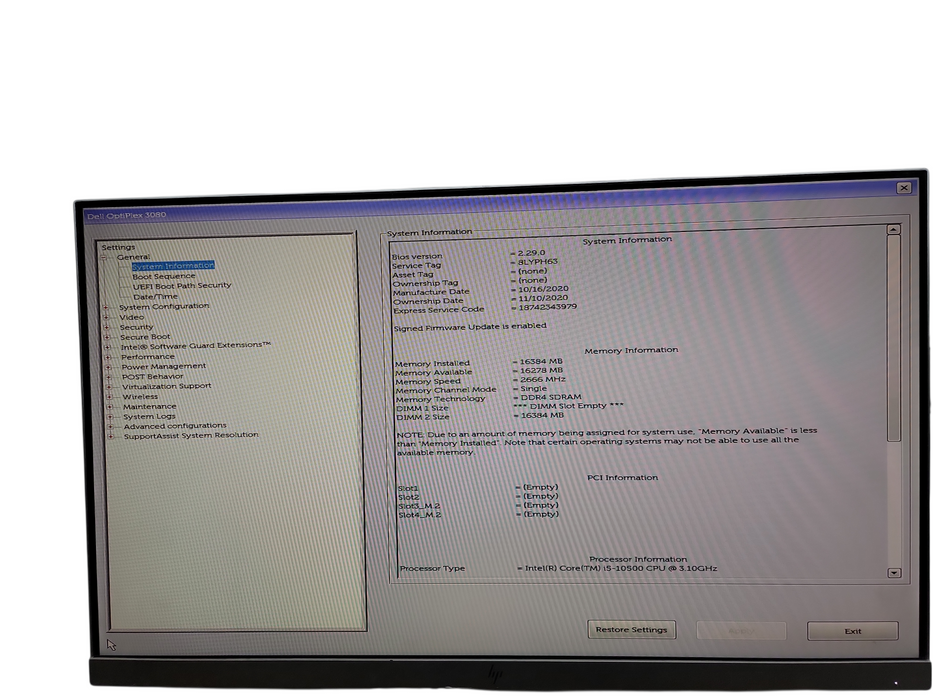 Dell OptiPlex 3080 i5 - 10500 @ 3.10GHz 16GB DDR4 Ram  θ