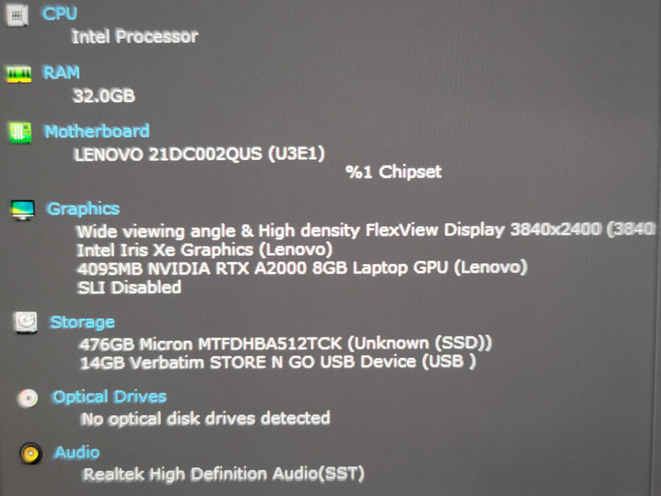 Lenovo ThinkPad P1 Gen 5 i7-12700H 32GB DDR5 RTX A2000 512GB NVMe β Lap200