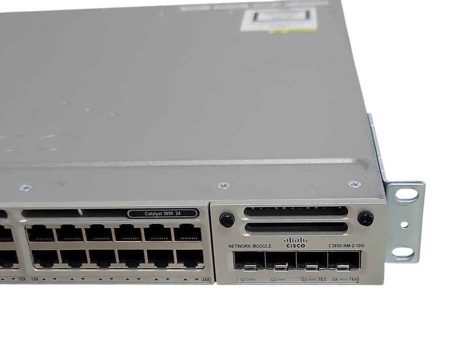 Cisco WS-C3850-24-T-S 24 Port Gigabit Switch w/ C3850-NM-2-10G, 1x PSU _