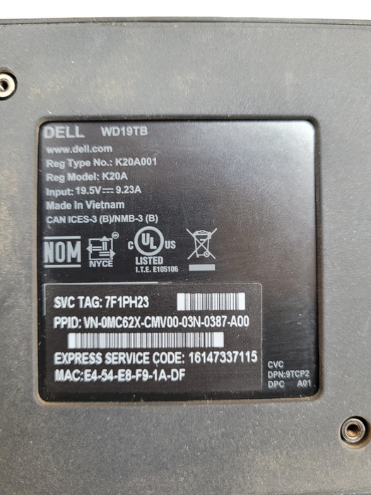Dell WD19TB Docking Station with 180W Power Adapter Included