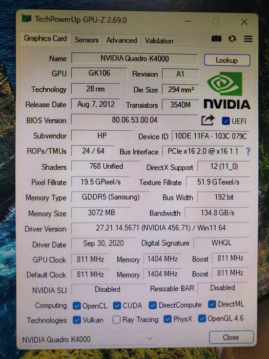 NVIDIA Quadro K4000 3GB GDDR5 Professional Graphics Card GPU, Rendering, CA