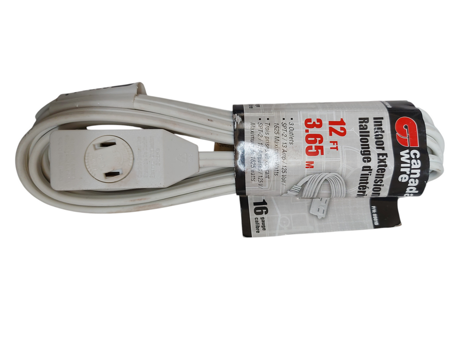 LOT 5x Indoor Extension Cord - 3 Outlet - 12 ft - 16 Gauge P/N 89010