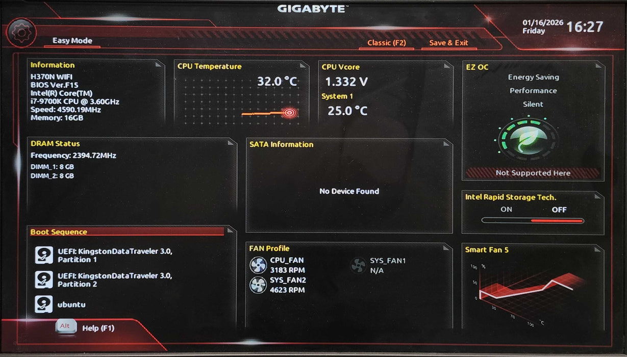 Custom PC, GIGABYTE H370N WIFI, i7-9700K 3.60GHz, 16GB DDR4, 256GB NVMe